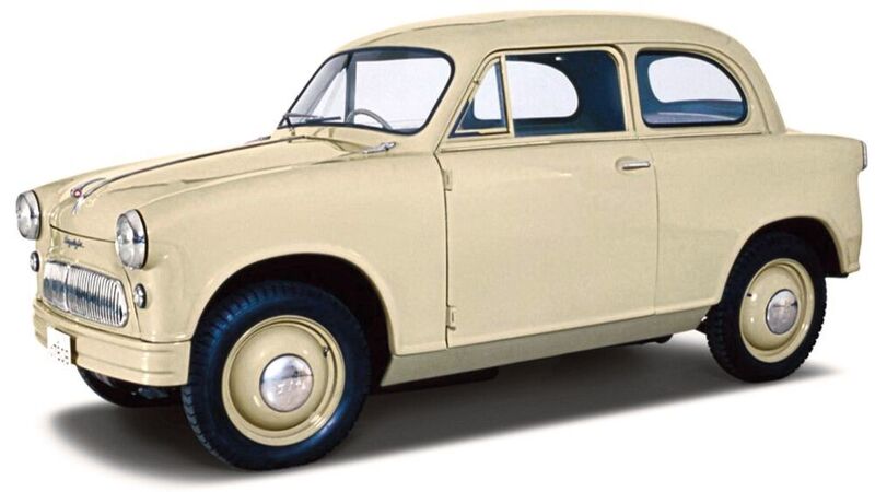 Der Suzulight wurde von 1955 bis 1969 gebaut. Es war Suzukis erstes Auto. Es hatte einen vorn quer eingebauten Zweizylindermotor und Frontantrieb, der aus 356 Kubikzentimetern Hubraum anfangs eine Leistung von 16 PS schöpfte. (Suzuki)