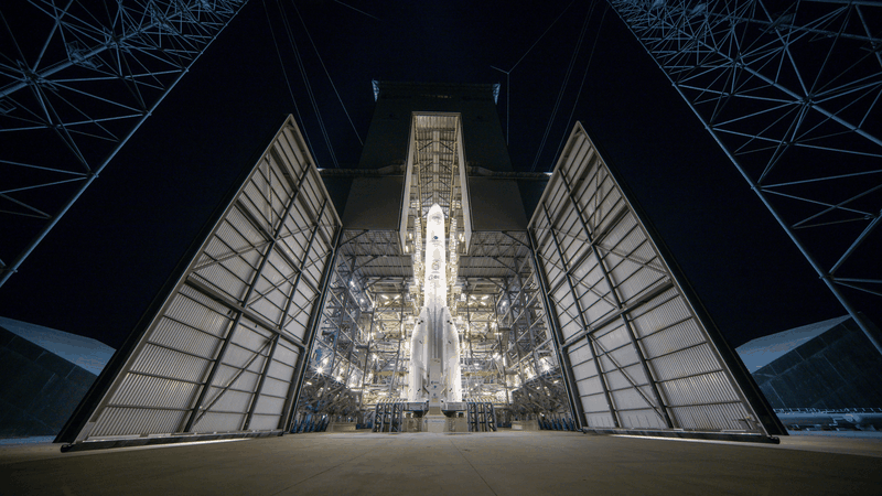 Ariane 6 A64 flight VA267 with 32 satellites for Amazon LEO constellation, ready for launch at Europe's Spaceport in Kourou, French Guiana on 12 February 2026.(Source:  ESA—M. Pédoussaut)