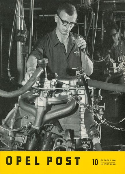 Auch der hart arbeitende Opelaner diente der Opel Post regelmäßig als Titelmotiv. (Bild: Opel)