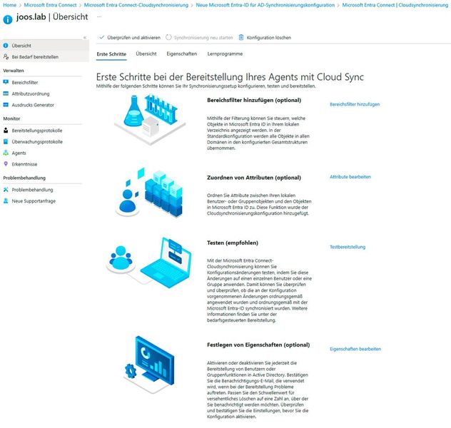 Die Synchronisierung zwischen Cloud und AD erfolgt über einen Agenten, der mit Entra Cloud Sync verbunden ist. (Bild: Joos - Microsoft)