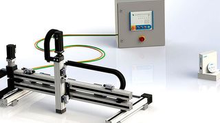Das Driveset M387F ist mit seiner Verfahrgeschwindigkeit von 1 m/s hoch dynamisch. Die vertikale Achse verfährt mit geringerer Geschwindigkeit, stellt dafür aber das montierte Werkzeug hochgenau zu. (Systec)
