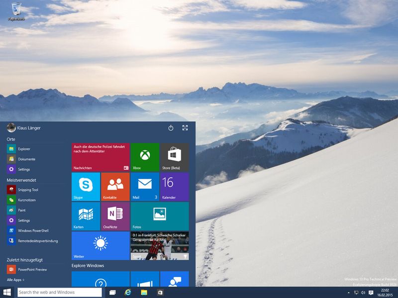 Die Rückkehr des Startmenüs. Bei Windows 10 ist es eine Synthese aus der Window-7-Startmenü und dem Windows-8.1-Startscreen. (Bild: IT-Business)