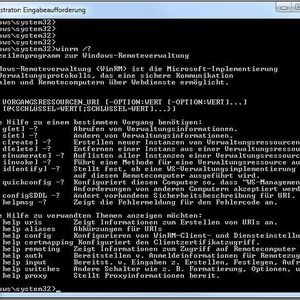 Zur Konfiguration von WinRM gibt es von Microsoft eine Hilfe. Bei der Eingabe von „winrm /?“ erhalten Sie die Optionen des Kommandos.