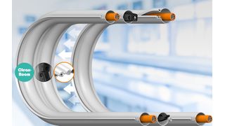 Mit den E-Skin Flat Single Pods kann der Anwender jetzt selbst die Anzahl der Kammern definieren, sie miteinander verbinden und jederzeit erweitern. Eine Stützkette erlaubt mehr freitragende Längen.  (Igus)