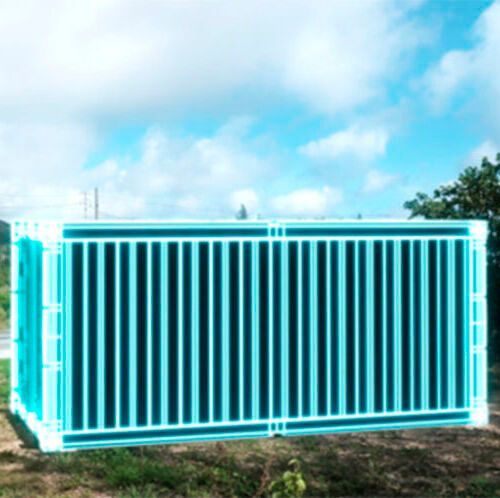 Rendered image of the container-type pilot test facility and the pilot test site. (Source:  Hitachi)