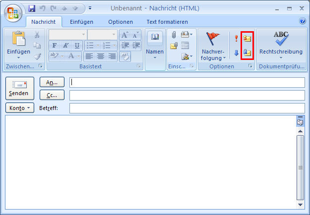 Abbildung 1: Nach der Konfiguration wählt der Anwender über zusätzliche Symbole das Signieren und Verschlüsseln der E-Mails aus (Archiv: Vogel Business Media)