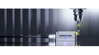 6 Sekunden bei jeder Bruchkontrolle einsparen: Der Werkzeugbruchsensor TD 110 von Heidenhain prüft auch Mikrowerkzeuge direkt im Maschinenraum und im Eilgang. (Bild: Heidenhain)
