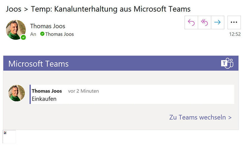 E-Mail aus Teams heraus für Outlook-Empfänger. (Joos)