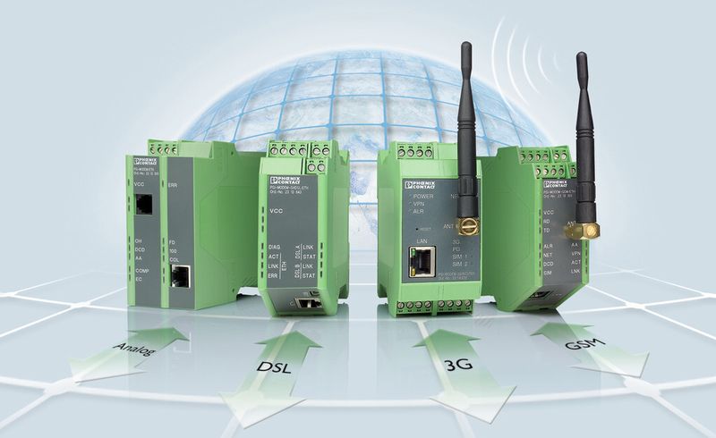 Bild 2: Sowohl für die Fernwartung über das Mobilfunknetz als auch über das Internet respektive Festnetz eignen sich diese Komponenten. (Bild: Phoenix Contact)