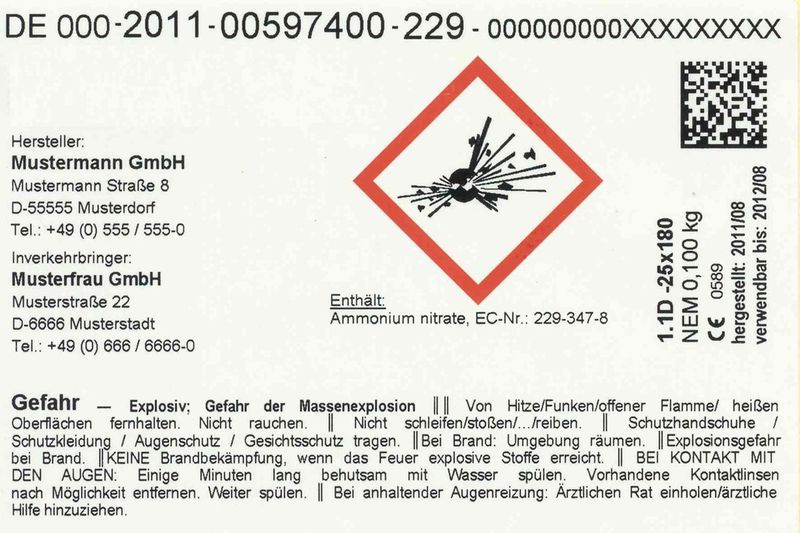 Klassisches, richtlinienkonformes Sprengstoff-Etikett  (Dynamic Systems)