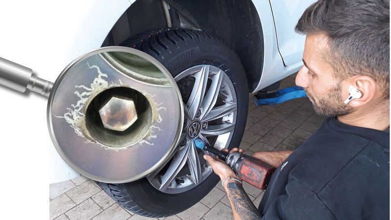 Eine Radschraubennuss, die hält, was sie verspricht: Die von Kfz-Meister Helmut Kumpfmüller erfundene, patentierte und vertriebene „Hekum“-Nuss verhindert effektiv das Verkratzen von Alufelgen.(Bild:  Hekum)