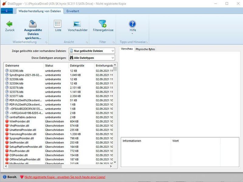 Gefundene Dateien, die DiskDigger wiederherstellen kann. (Joos/DiskDigger (Screenshot))