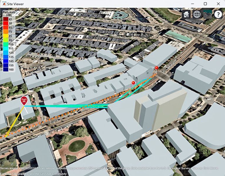 Nutzung eines Raytracing-Kanals zur Modellierung der Mobilität in einer Kommunikationsverbindung.  (Bild: Mathworks)