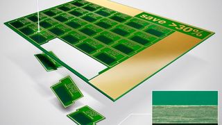 Nutzentrennen per Laser bringt technisch saubere Schnittkanten an Leiterplatten. Im Vollschnitt genutzt, arbeite er im Vergleich zu mechanischen Verfahren auch materialeffizienter, sagt LPKF.  (LPKF)