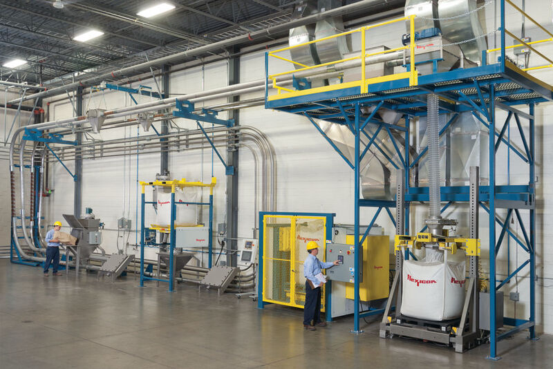 Flexi-Disc tubular cable conveyors can be readily configured with full size upstream and downstream equipment to simulate customer processes, and tested using customer-supplied materials to verify performance. (Picture: Flexicon/Laszlo Csizmadia)