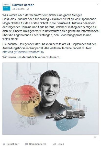 So rekrutieren die Dax-30-Unternehmen mit ihren Karriere-Seiten auf Facebook (in alphabetischer Reihenfolge). (Facebook/http://www.facebook.com/daimlercareer)