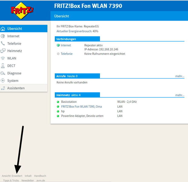In der erweiterten Ansicht lassen sich alle Einstellungen einer Fritz!Box in der Weboberfläche vornehmen. (Joos / AVM)