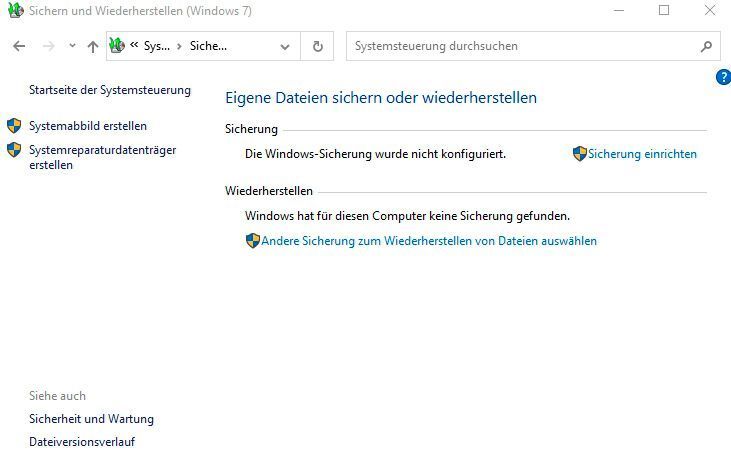 Durchführen von Sicherungen in Windows 10 mit Tools aus Windows 7. (Joos/Microsoft (Screenshot))