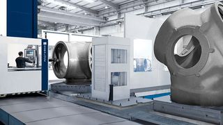 Pendelbearbeitung von Großbauteilen: Auf der einen Seite wir bearbeitet auf der anderen gerüstet. (Bild: Bimatec Soraluce)