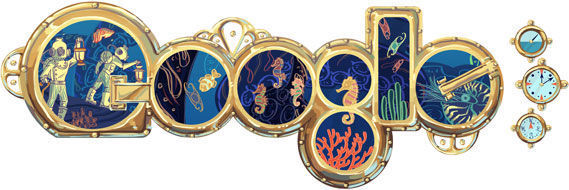 Google-Doodle vom 8. Februar 2011 zu Jules Vernes 183. Geburtstag  (Bild: Google)