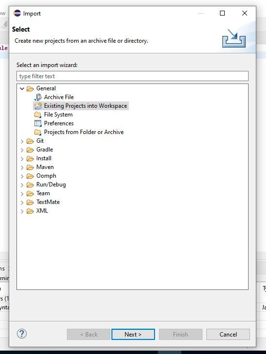 Importieren von exportierten Projekten in Eclipse.