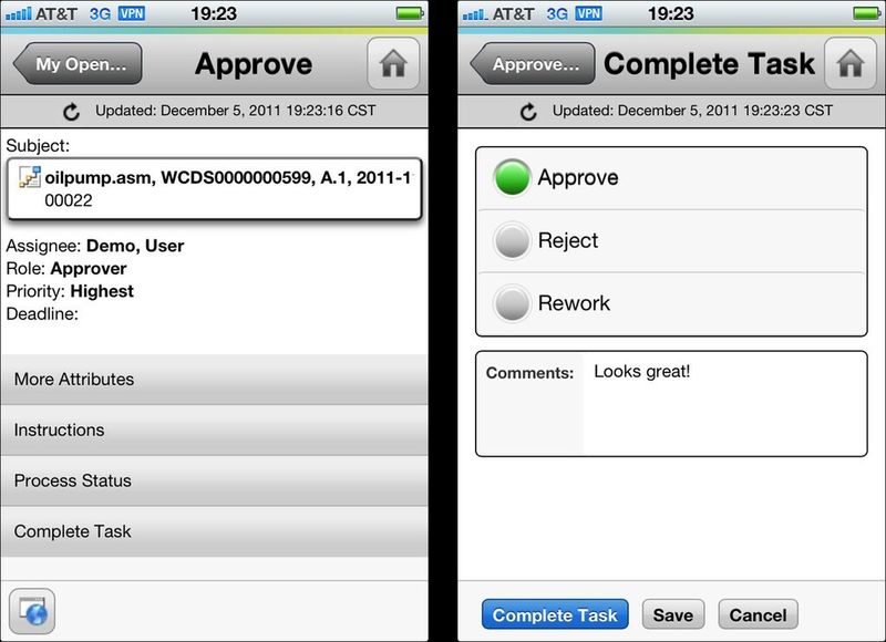 Windchill Mobile auf dem iPhone: Änderungen von unterwegs aus freigeben. (Bild: PTC)