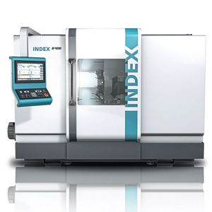 Das Highlight unter den Produktneuheiten: Die neue Universaldrehmaschine Index B400 jetzt mit Gegenspindel sowie die neue Traub TNA400 auf gleicher Basis.