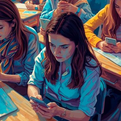 Schüler, die während des Unterrichts mit dem Handy beschäftigt sind, sind nicht nur für Lehrer ein Ärgernis. Um den Umgang damit besser zu steuern, wird in Sachsen-Anhalt eine Leitlinie zur Nutzung von Smartphones in Schulen entwickelt.  (Bild: Canva / KI-generiert)