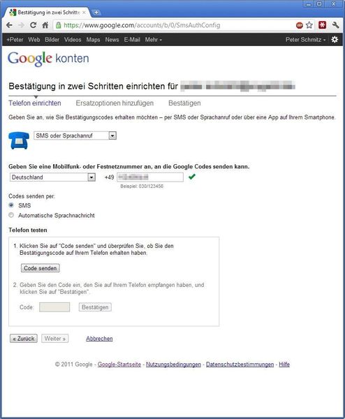 Für Codes via SMS oder Sprachanruf muss man zunächst die gewünschte Telefonnummer eingeben. (Archiv: Vogel Business Media)