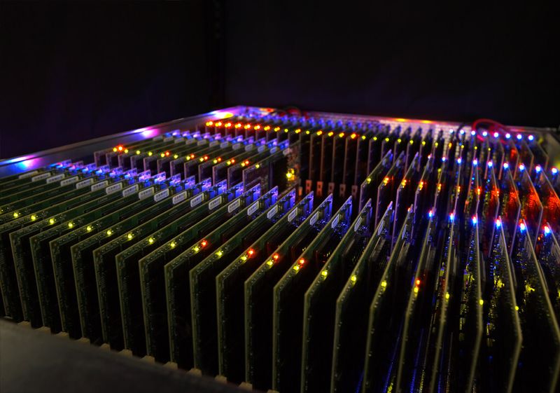 Das mit Flash-Modulen vollbestückte Innenleben der Violin-Systeme. Mit 1-MByte VIMMs  lässt sich das Array auf 60 TByte skalieren. (Violin)