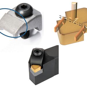 Bild 1: Eine Hartmetallaufpanzerung (siehe Kreis) verhindert das Auswaschen von kleinen Partikeln der Spannfinger.