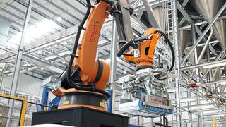 Sackpalettierung mit Doppelgabelgreifer  (Bild: Koch Industrieanlagen)