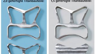 Mit einem neuen speziell für die Titanbearbeitung entwickelten Kühlschmierstoffes (KSS) konnten zwei Werkstücke komplett bearbeitet werden. Mit konventionellem KSS konnten unter gleichen Bedingungen nur anderthalb Werkstücke gefertigt werden. (Bild: Blaser)
