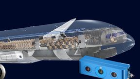Die Ensenso 3D-Kamera sorgt bei der Fertigung von Flugzeugkabinen für die hochpräzise Erfassung und Ausrichtung der Bohrpositionen. (Bild: Deutsches Zentrum für Luft- und Raumfahrt e.V & IDS Imaging Development Systems GmbH)