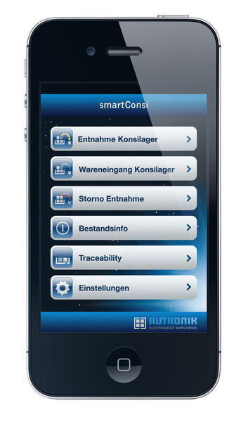 Smart Consi: Das Hauptmenü der App. (Foto: Rutronik)