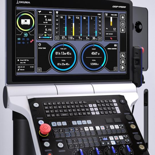 The new Okuma OSP-P500 CNC system. The new Okuma OSP-P500 CNC system.
