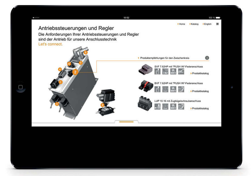 Mit der App Sales Support von Weidmüller können deren Vertriebsmitarbeiter schnelle und gezielte Produktempfehlungen für ihre Kunden finden.  (Weidmüller)