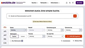 Mobile.de hat auf seinem Marktplatz eine KI-Fahrzeugsuche eingeführt, die Nutzern die Fahrzeugsuche vereinfachen und sie schneller gestalten soll. (Screenshotmobile.de GmbH/VCG)