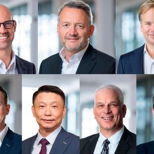 Das Executive Committee von BASF Coatings (obere Reihe v.l.): Jens Luehring, CEO; Michael Pontzen, CFO; Ewout van Jarwaarde, CTO; (untere Reihe v.l.) Frank Naber, EVP Surface Treatment; Patrick Zhao, EVP Mobility Coatings; Steve Arndt, EVP Refinish Coatings; Dr. Nils Lessmann, EVP Operations Mobility/Refinish. (Bild: BASF Coatings)