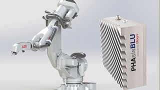 Applikationsbeispiel: ABB vollintegrierter Ultraschallsystem-Roboter mit Vogt Ultrasonics Phasis Technologie für die Schweißpunktprüfung. (Vogt/ABB)