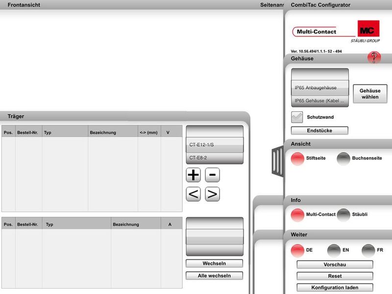 Die App CombiTac Configurator ermöglicht den Zugriff auf ein ein modulares Steckverbindersystem zur jeweils benötigten Kombination. (Multi-Contact)