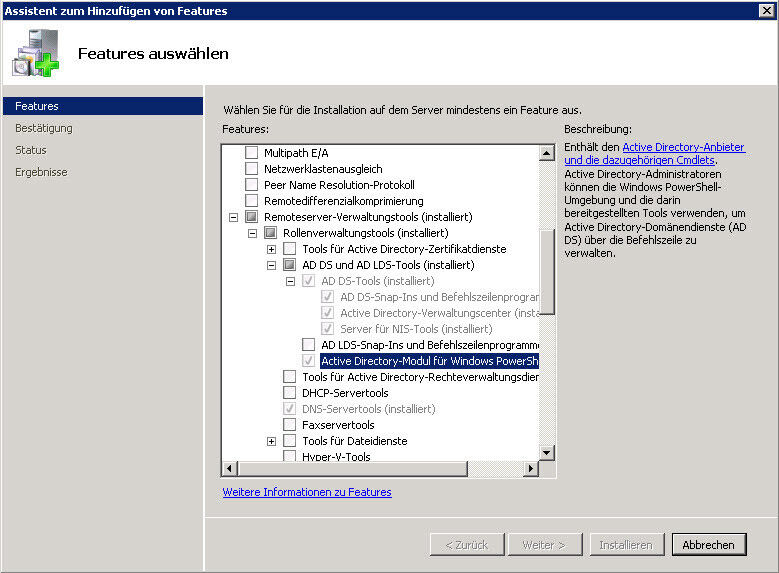 Abbildung 3: Installieren der Remoteserver-Verwaltungstools in Windows Server 2008 R2 (Archiv: Vogel Business Media)