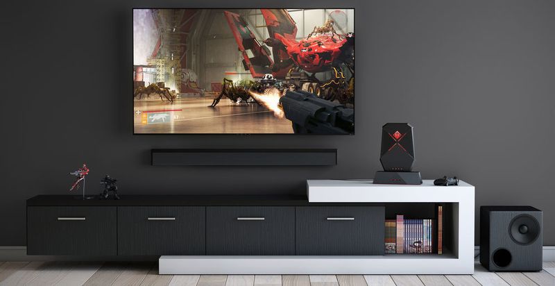 Kein Fernseher, sondern das Gaming-Display Omen X 65. Der 65-Zoll-Monitor mit 4K-Auflösung unterstützt Nvidias G-Sync-HDR-Technologie. (HP)