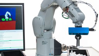 Mit dem 3D-Visionsystem von Isys Vision kann der Melfa-Roboter seine Bewegungen intelligent und automatisch der jeweiligen Lage von aufzunehmenden Objekten anpassen. (Bild: Isys Vision)