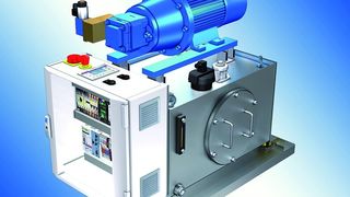 Bild 1: Drehzahlvariabler Pumpenantrieb. Aufgrund der Drehzahldrosselung in den Nebenzeiten wird Energie eingespart. Außerdem sinkt der Geräuschpegel. Bild: Rexroth (Archiv: Vogel Business Media)