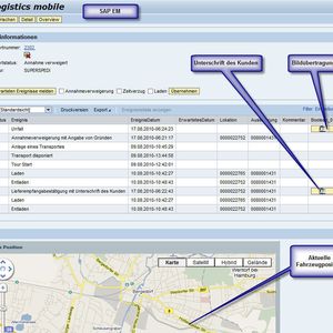 Informationen sowie Bilder werden mit Hilfe eines Web-Service in Echtzeit an das SAP EM weitergeleitet und lösen zum Beispiel bei kritischen Ereignissen eine Folgeaktivität aus. Bild: Leogistics