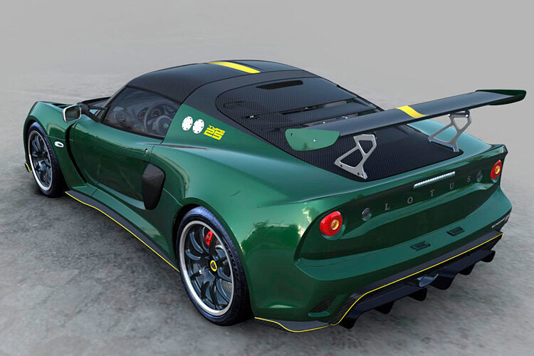 Besonderheiten der limitierten Edition Sonderedition sind unter anderem eine Außenlackierung wahlweise in Lotus-Racing-Green-Metallic oder in Altenglisch-Weiß.  (Lotus)