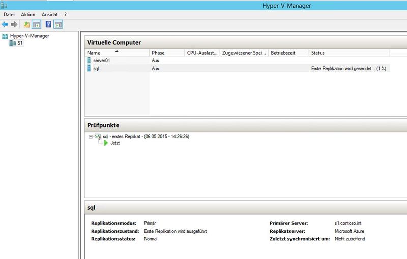 Abb. 11: Überprüfen des Replikationsstatus eines virtuellen Servers. (Bild: Microsoft)