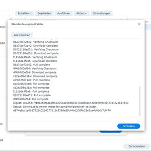 Download des Container-Images von Portainer auf einem Synology-NAS.(Bild:  Joos)