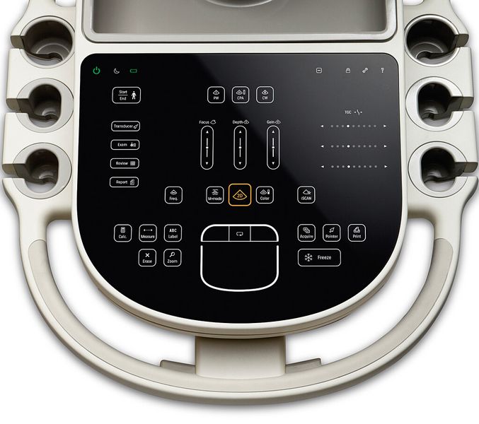 Übersichtliche Eingabeoberfläche: Das kapazitive Touchpanel des mobilen Ultraschallsystems von Philips ist mit dem Simplicity-Mode ausgestattet. Nutzern werden zunächst nur die am häufigsten verwendeten Bedienelemente angeboten. (Bild: Philips)